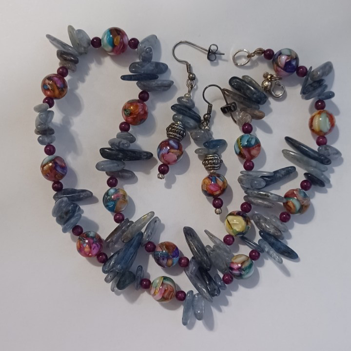 Artisan - Kyanite, Ruby & Rainbow Marble Necklace… - image 1