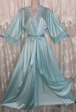 VTG NWOT M L AQUA WRAP Peignoir Robe for nightgown w POCKETS  Floral Lace Trim