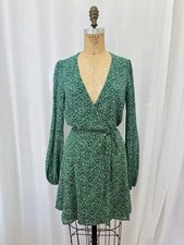 Women's Reformation Green Wrap Dress XS Worn Twice Mini Chiffon Long Sleeve