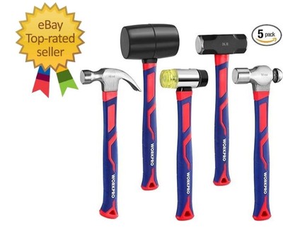 5-Piece forge/Polish Steel Head, Fiberglass Handle Set - 32oz Rubber Mallet | 1