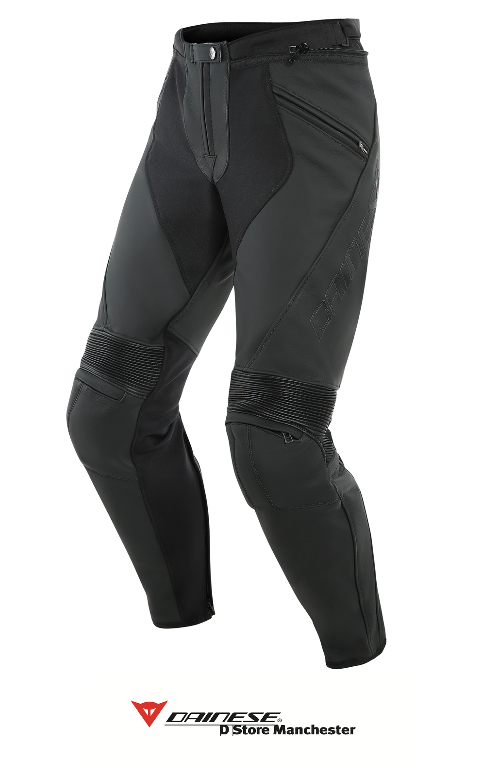 Dainese Pony 3 Short Leg Black/Black Touring Urban Leather Motorcycle Jeans E...
