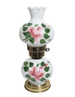 Vintage Hurricane Lamp White Milk Glass Pink Roses 21" - 22" Tall 3-way Rewired
