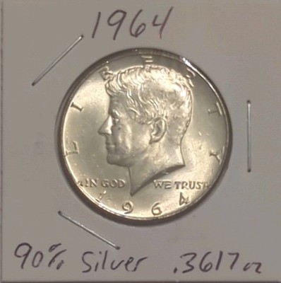 1964 Kennedy Half Dollar 90% Silver Coin .3617 oz Fine Silver