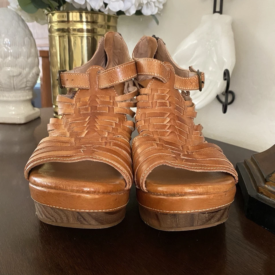 Zapato de cuña Bed Stu Ellie Il talla 10 hecho a mano cuero tejido a mano curtido vegetal Foto 4 de 4