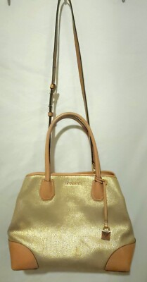 Michael Kors Gold Leather Tote Handbag Clean Inside Cond Issues  Outside