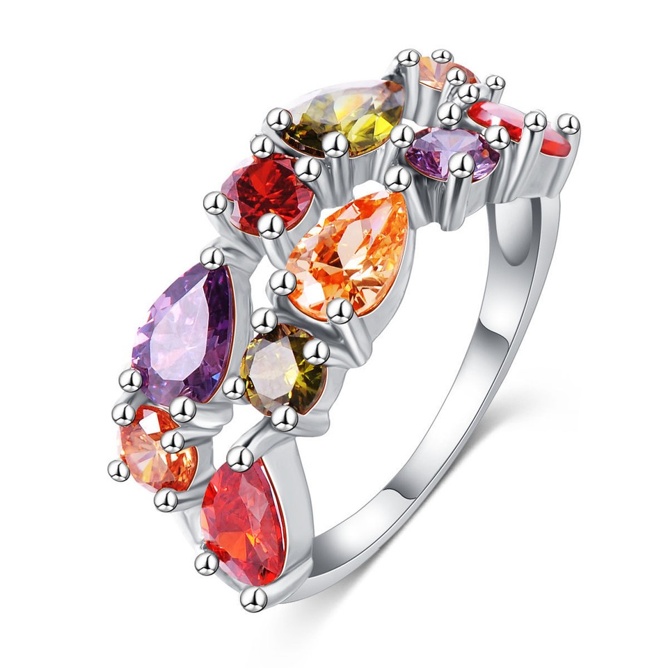 18k White Gold Plated Multi-Color Austrian Crystal Ring Top Quality ...