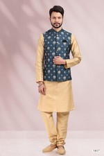 Indian Mens Designer Wedding Ethnic Wear Kurta Payjama Jacket Set From India