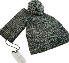 Rebecca Minkoff Hat Set Womens Marled Set Beanie Armwarmers Black NEW