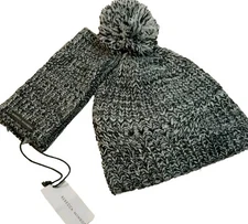 Rebecca Minkoff Hat Set Womens Marled Set Beanie Armwarmers Black NEW