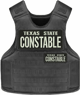 Texas State Constable EMB Patch 10x4 & 5x2 Velcr@ On Back Silver On Black