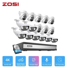 ZOSI 8CH/16CH 5MP/8MP POE IP Security Camera System 4K AI Face Detect NVR Audio