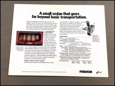 1989 Mazda 323 Sedan Original 1-page Car Brochure Leaflet Fact Card