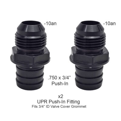 2pc Universal Black Push In Valve Cover -10 AN Adapter Fittings for Oil ...