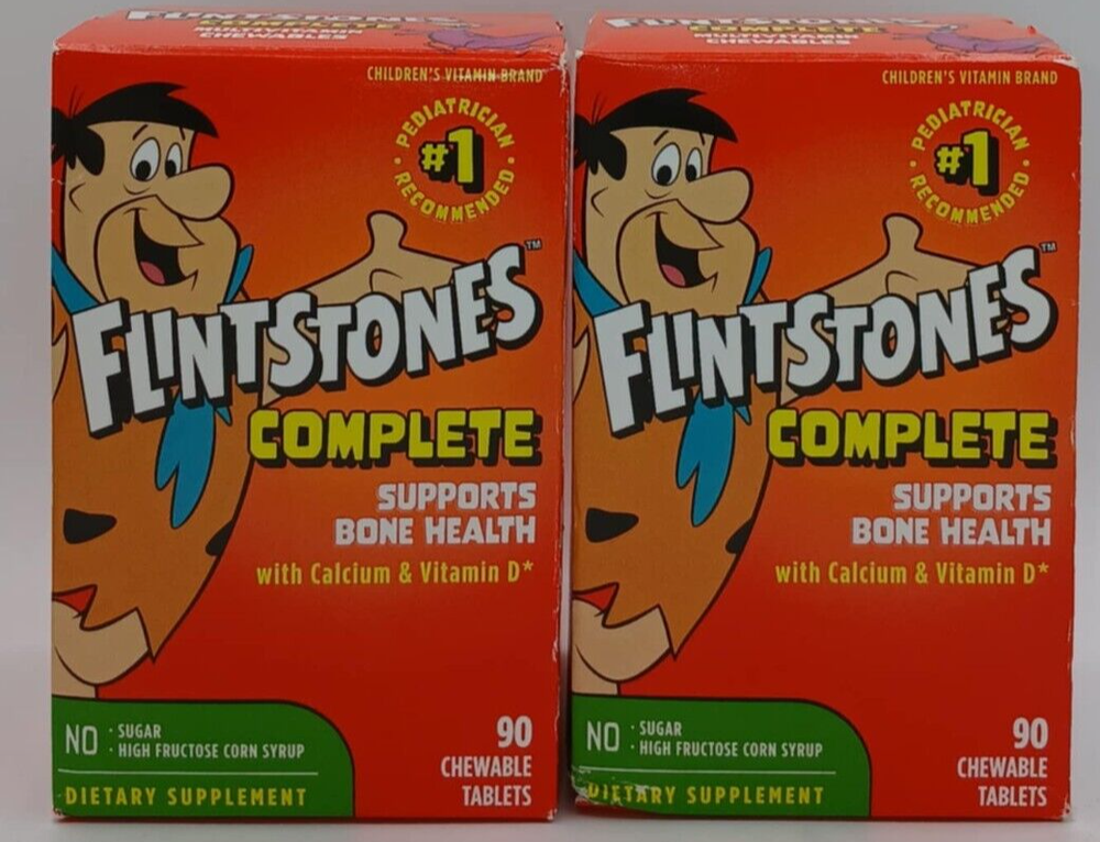 2PK FLINTSTONES Complete Children's Vitamin ~ 90 Chewable Tabs EA ~ EXP 1/25