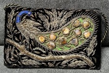 Vintage Embrodied Peacock Evening Bag/Clutch Beaded Stone Made In India