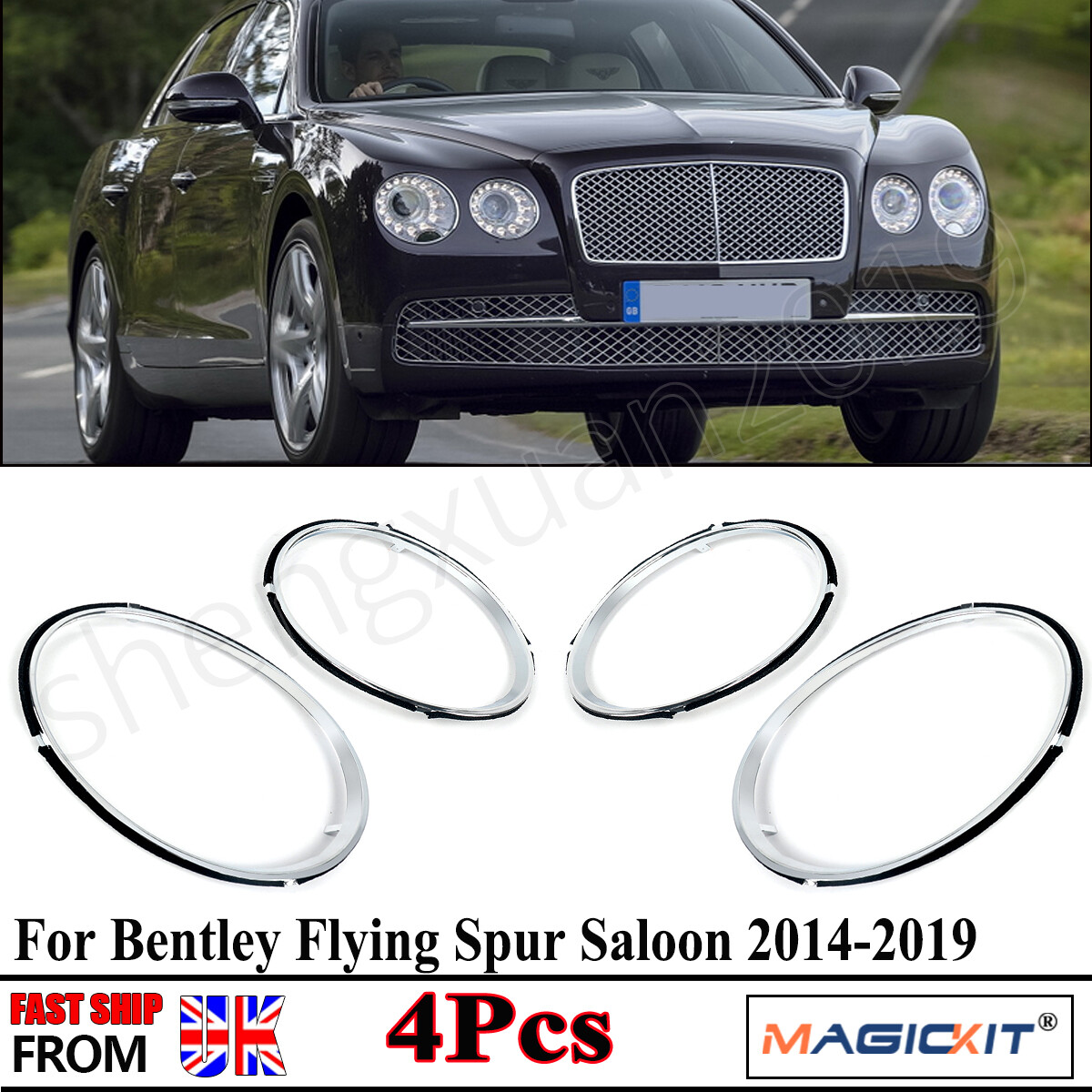 4pcs/Set For Bentley Flying Spur 14-2019 Headlight Trims Lights Rims Chrome Ring