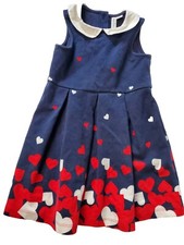 Janie And Jack Dress Heart Print Toddler Size 3 Blue Peter Pan Collar Party