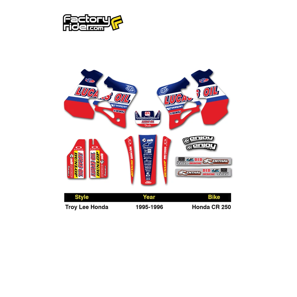 Kit de gráficos Honda CR 250 1995-1996 Cr 250 aceite Lucas Troy Lee Designs Foto 2 de 4