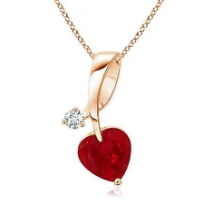 ANGARA Heart Shaped Ruby Ribbon Pendant in 14K Solid Gold ( Grade: AAA | 0.8 Ct)