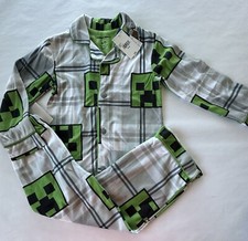 Minecraft Boy Size 4-5 Pajama Set Button Front Elastic Waist Pull-up Bottoms NWT
