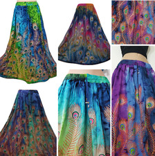 Tie Dye Skirt Peacock Boho Hippie Holiday Party Gypsy Festival 8 10 12 14 14/16