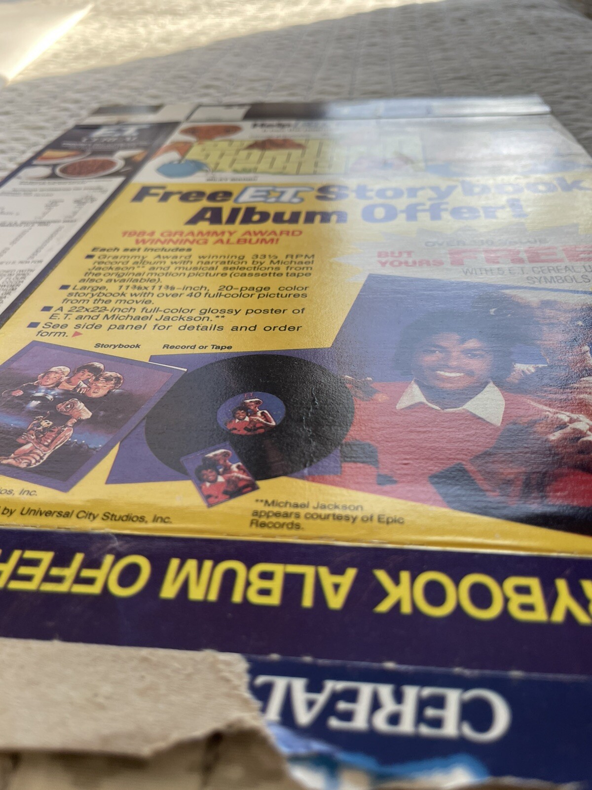 Vintage 1984 General Mills E.T. Empty Cereal Box W/Michael Jackson Series 2