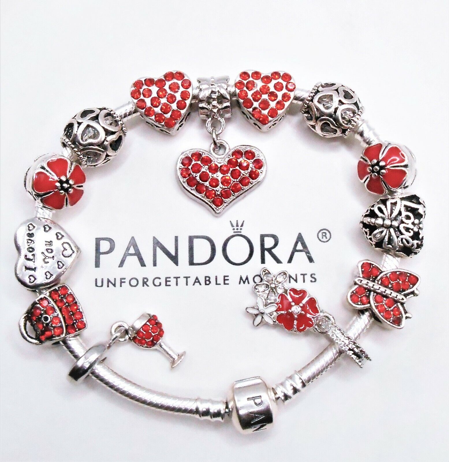 kabine Pornografi Forventer PANDORA SILVER BRACELET MY VALENTINE LOVE RED HEART EUROPEAN CHARMS | eBay