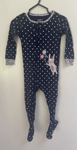 Carter's Baby Girls 1-Piece Cute Floral Bunny Polka Dot 100% Cotton PJs Navy 12M