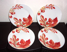 (4) Royal Norfolk Harvest Fall Leaves Acorns Thanksgiving Dinner Plates 10.5"
