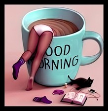 Good Morning Lady Head First In Coffee Cup Refrigerator Fridge MAGNET