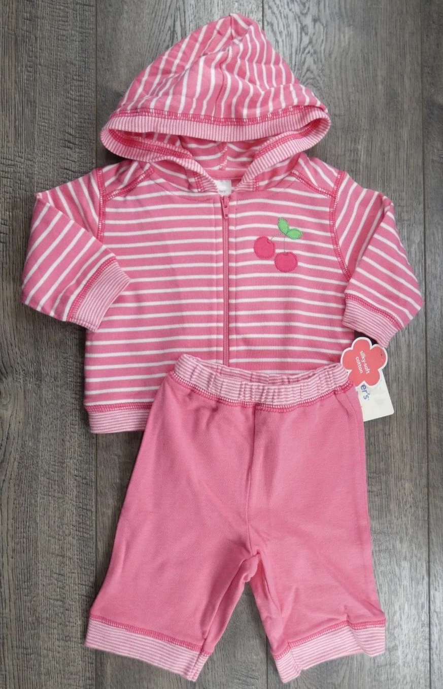Baby Girl Clothes New Carter's Vintage Newborn 2pc Pink Cherry Outfit