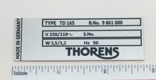 Thorens TD165 Turntable Custom Metal Identification Plate