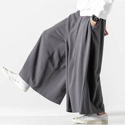 Mens Cotton Linen Casual Pants Large Wide Leg Pants Loose Fit Trousers Solid - Picture 11 of 21