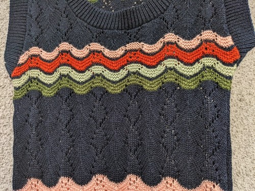 VTG 70s zigzag Crochet Vest petite child 6 7 8 xxs 25" chest multi color Stripe - Picture 4 of 5