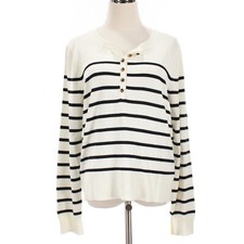 Veronica Beard NWT Dianora Long Sleeve Sweater Top Size L Off-White/Navy Stripes