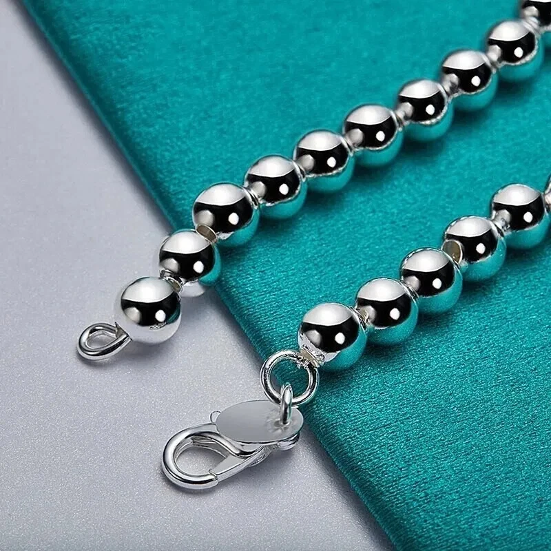 Smooth Bead Ball Chain Wedding 8''Bracelet Lobster Closure 14K White Gold Plated - Image 3 of 4