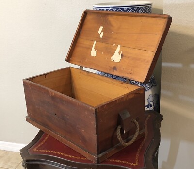 RARE MINIATURE 18TH C SEA CHEST ORIGINAL HANDLES BEST ORIGINAL RED PAINT