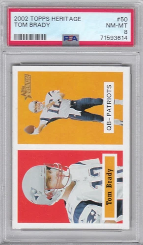 2002 Topps Heritage Patriots Tom Brady Card #50 PSA 8 NM-MT (3614)