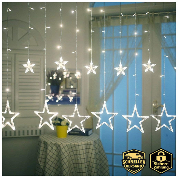 Lichterkette Sterne 138 LED Weihnachtsbeleuchtung 2,4X1M Mit Timer Innen Deko-image