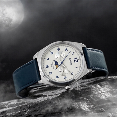 Casio MTP-M300L-7A Moon Phase Men's Watch White Dial Leather Strap