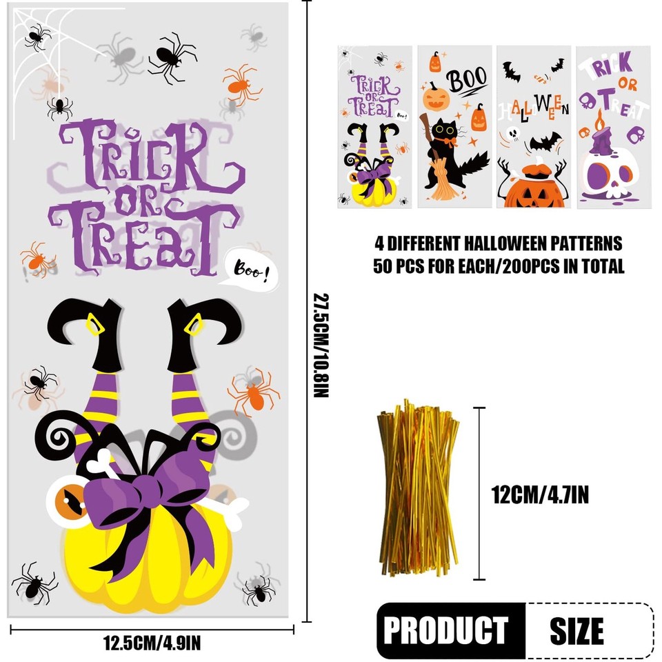 Cello Window CCINEE Halloween Cellophane Treat Bags, 200pcs Clear Cello Candy Bags ...