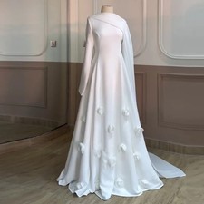 Wedding Dress O-Neck Satin Bridal Gown 3D Flower A-Line Floor Length Bride Dress