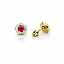14k Yellow Gold Halo Stud Earrings with Screw Back