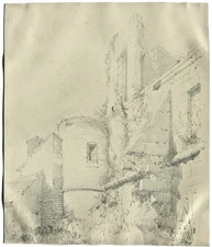 Ruins of a Castle - Original Antique Drawing