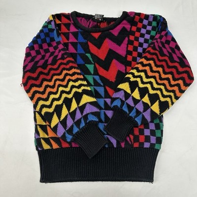 Vintage L.B. Diffusion Colorful Geometric Ramie Cotton Sweater Womens L 