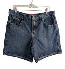 Vtg Faded Glory Womens Denim Jean Shorts Stretch High Rise Sz 14 Drk Wash Mom