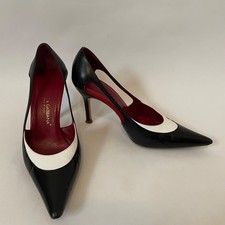 Dolce & Gabbana Black + White Leather Pointed Pumps, Size 36.5 Heels (US 6 )