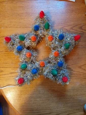 Vintage Outdoor Metal Christmas Star 17" Lighted 20 Bulbs Wrapped w/Garland