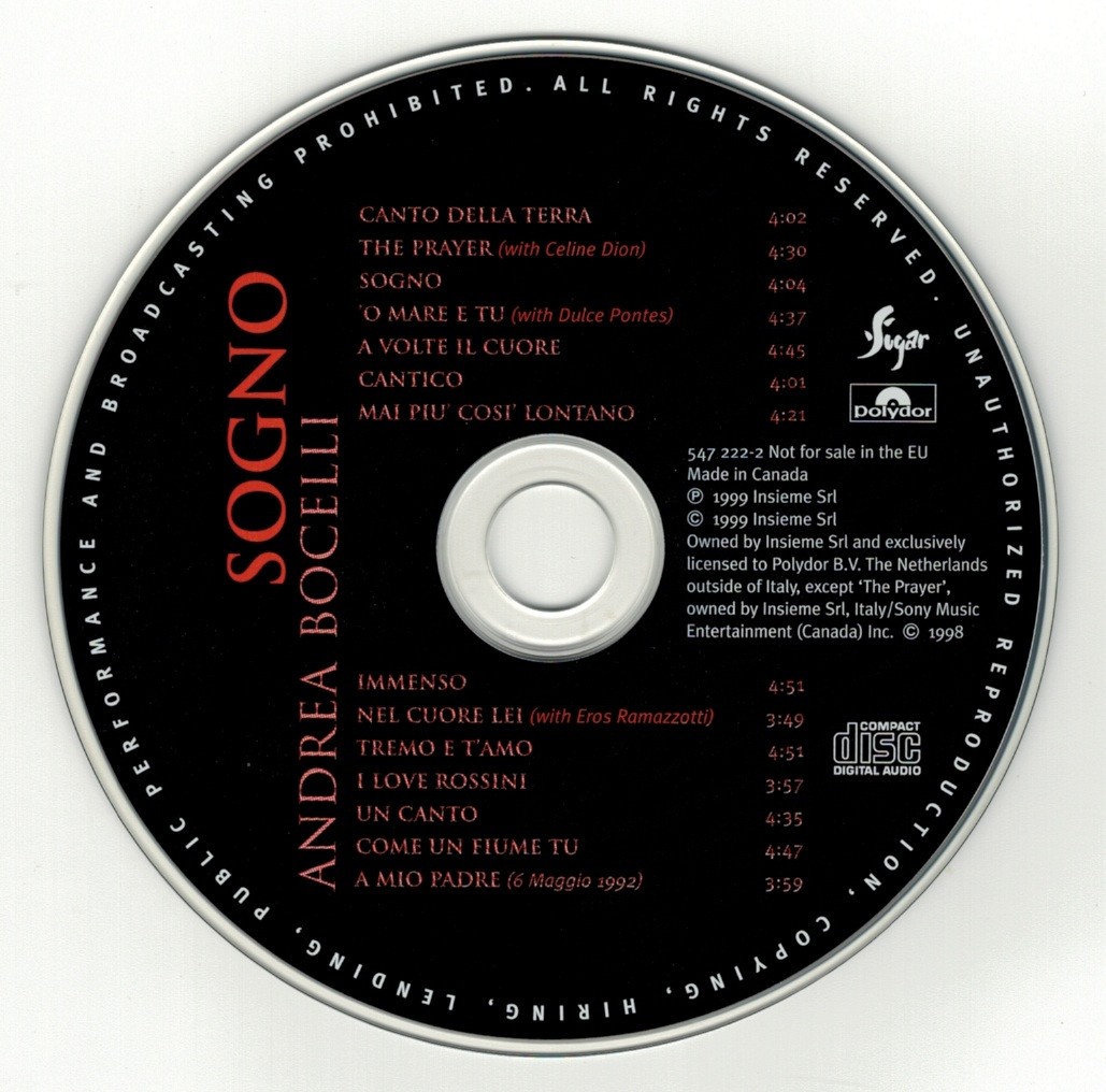 Andrea Bocelli - Sogno (CD disc) 1998
