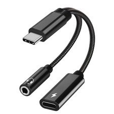 2 in 1 USB C to 3.5mm Headphone and Charger Adapter, C AUX Mic Black